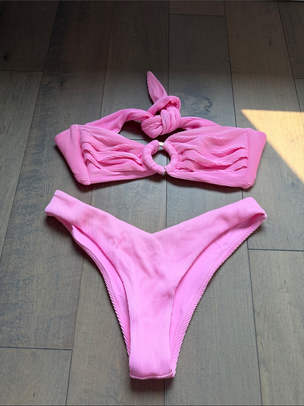 Kulani Kinis Strapless Pink Ribbed Bikini Set